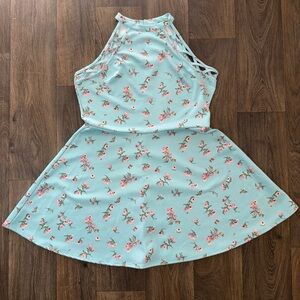 No Boundaries Blue and Pink Halter Midi Dress